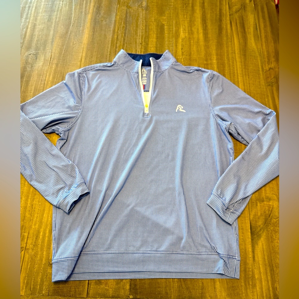 Rhoback Pullover Shirt Men's Medium 1/4 Zip Golf Blue White Houndstooth